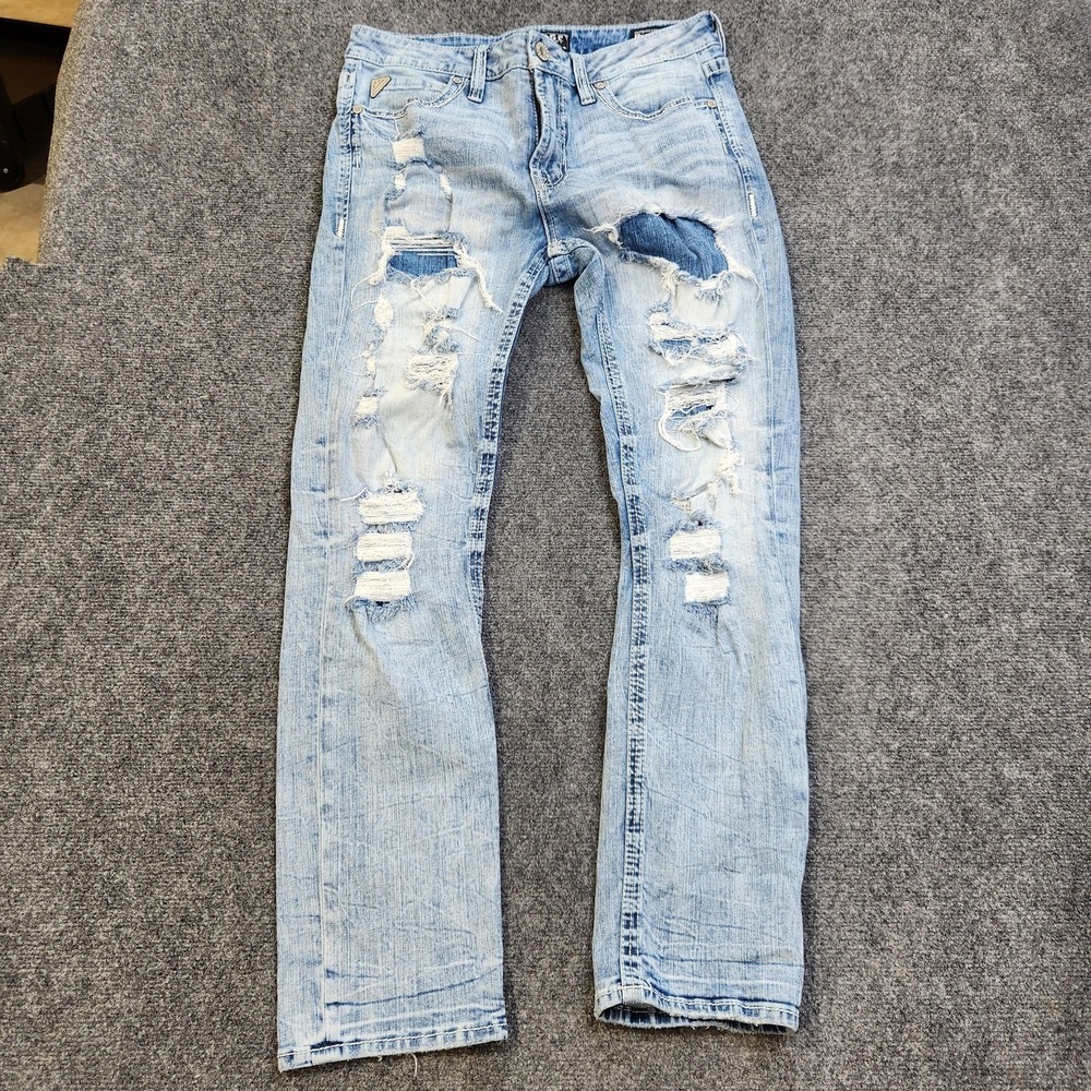 Salvage Riot Taper Jeans Mens 34x32 Light Blue Athletic Distressed Stretch Denim